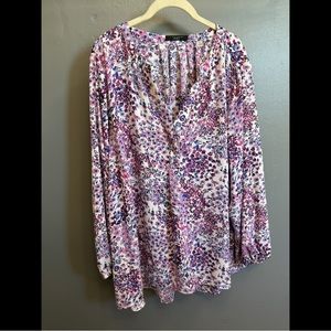 T Tahari Women’s 3x Blue/Pink/Purple Floral Popover Blouse